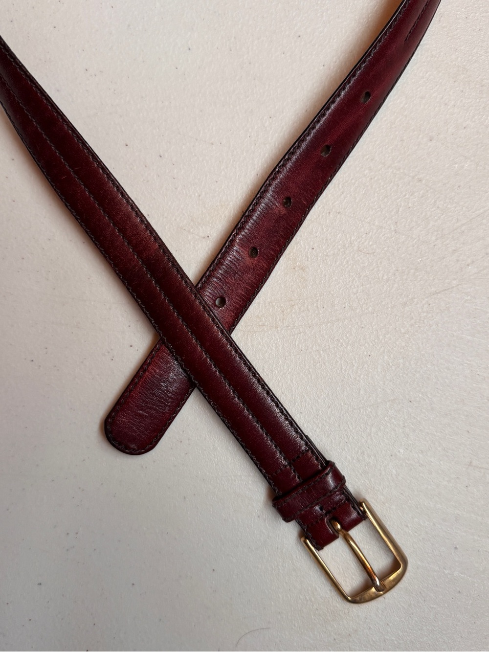 Vintage L'Aiglon Leather Dress Belt in Burgundy brass buckle